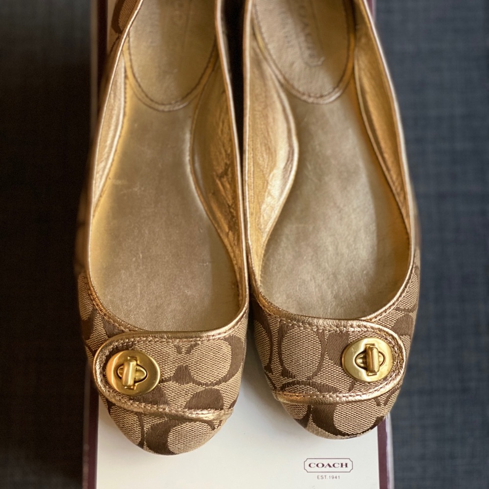 Khaki/Gold COACH flats
